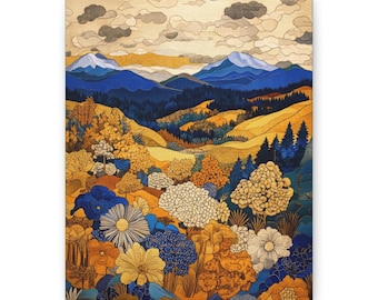 Galleriomslag på canvas, konsttryck med natursköna blommor, väggdekoration med landskap