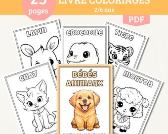 25 Baby Animal Coloring Pages PDF - Cute Drawings to Print - Preschool Activity - Kitten, Puppy, Lion Cub - Soft Coloring Book