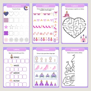 Princess Activity Book for Ages 3-6 - 20 Reusable Laminated Pages - Erasable Educational Notebook - Screen-Free Games - Ideal for Travel image 3