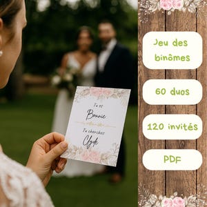 Jeu des binômes à imprimer – 60 duos pour mariage – 120 invités - Activités amusante pour mariage - activité photobooth - Jeu amusant - PDF