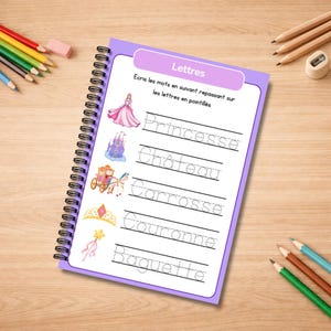 Princess Activity Book for Ages 3-6 - 20 Reusable Laminated Pages - Erasable Educational Notebook - Screen-Free Games - Ideal for Travel image 2