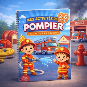 Livret d'activités Pompiers 3-6 ans - 20 pages plastifiées réutilisables - Cahier éducatif effaçable - Jeux sans écran - Idéal voyage