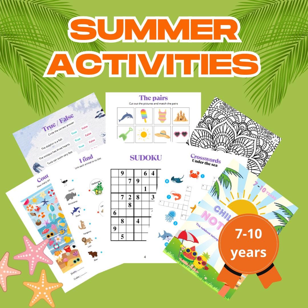 Summer Activity Book for Kids – Printable PDF (7-10 Years) | 40 Fun ...