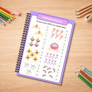 Princess Activity Book for Ages 3-6 - 20 Reusable Laminated Pages - Erasable Educational Notebook - Screen-Free Games - Ideal for Travel image 4
