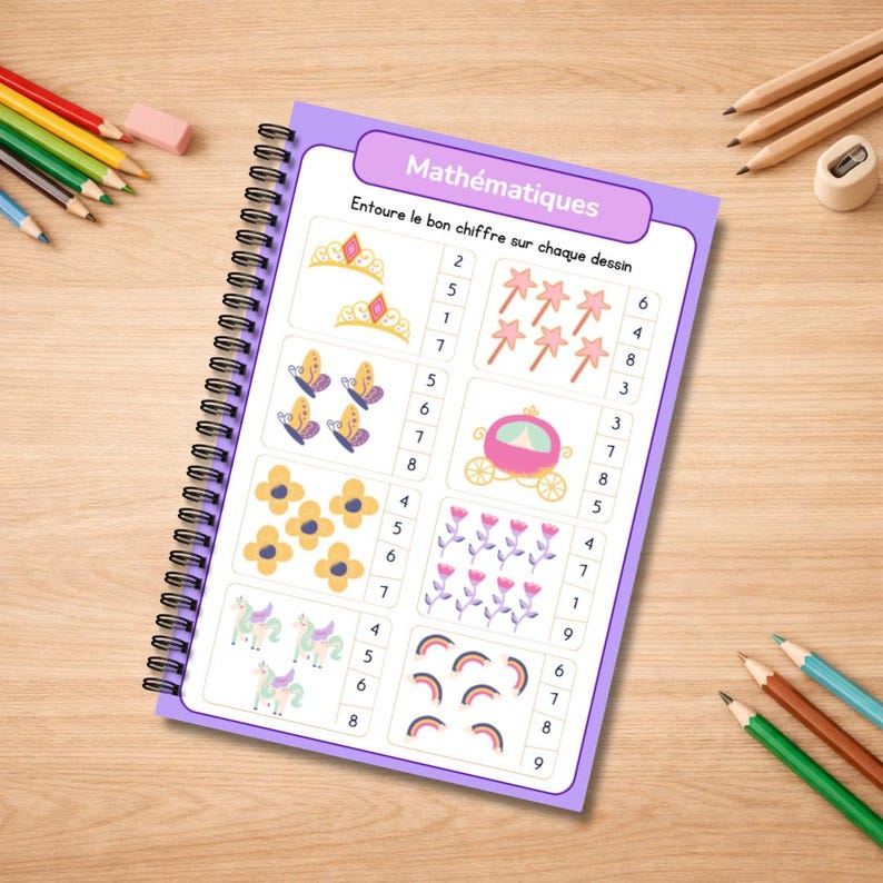 Princess Activity Book for Ages 3-6 - 20 Reusable Laminated Pages - Erasable Educational Notebook - Screen-Free Games - Ideal for Travel image 4