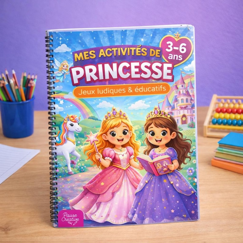 Princess Activity Book for Ages 3-6 - 20 Reusable Laminated Pages - Erasable Educational Notebook - Screen-Free Games - Ideal for Travel image 1