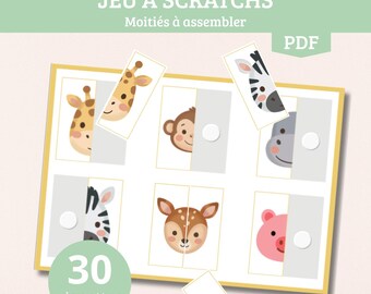 Scratch Art Animals - 5 Half-Face Sheets to Assemble - Montessori Early Learning - Printable, Cut Out, and Laminate Activity (PDF)