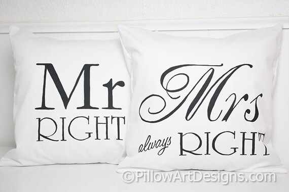 Pillow Covers For Couples Mr Right Mrs Always Right Pillow Etsy