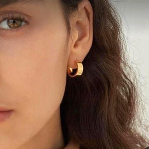 316L Stainless Steel Wide Hoop Earrings ,Thick Stainless Steel Hoop Earrings,Minimalist Chunky Hoop Earrings -Everyday Wear,Silver-Rose Gold