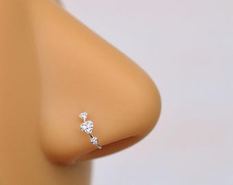 Set di orecchini a cerchio per il naso a forma di cuore in argento sterling: oro e argento, 8 mm