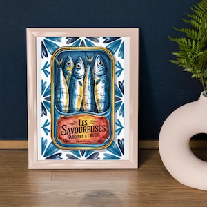 Sardines Printable Wall Art Retro Sardine Tin Poster Vintage Kitchen Decor Nautical Fish Print Colorful Eclectic Dining Room Artwork