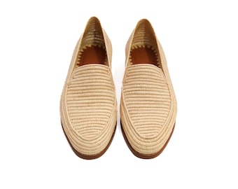 Handmade Raffia Loafers for Men, Summer Footwear, Breathable Casual Shoes, Gift for Him,
