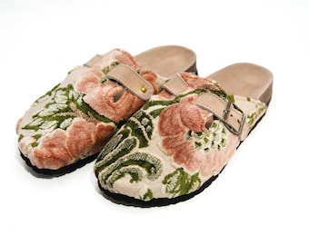 Zuecos Kilim hechos a mano, zapatos bohemios florales vintage, calzado estilo boho, regalo para mamá