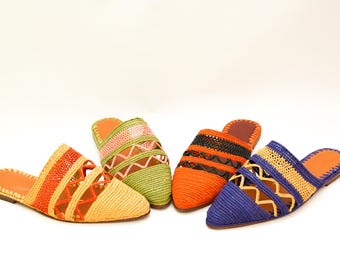 Handmade Raffia Mule, Boho Woven Mule, Summer Natural Slide, Eco-Friendly resort wear