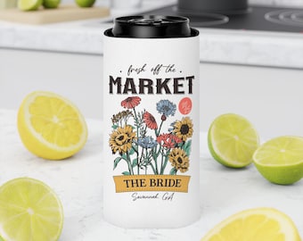 Personalized Bachelorette Can Coolers, Floral Design, Fresh Off the Market
