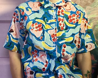 short sleeve cotton/poly summer button up