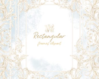 Watercolor Baroque Frame Clipart:  hand drawn Elegant Regency Wedding Border (PNG Download)