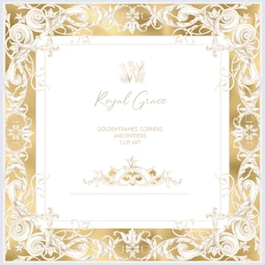 Baroque Ornamental Clipart Set | Gold Background Corners, Dividers & Square Frames PNG