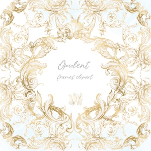 Barocker Rahmen, Goldfolien Rahmen, Ornament Clipart, goldener Kranz, verzierte Ränder, Hochzeitskamm