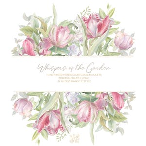 Tulips and White Peonies borders png, hand drawn frames clipart, Watercolor English Garden Floral Bouquets