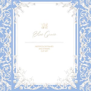 Royal Blue Baroque Frame Clipart Set, Watercolor Vintage Borders & Dividers PNG, ornamental corners