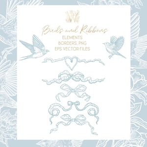 Birds and Ribbons Graphic png Clipart - Gravur Vektor Umriss-Bogenzeichnung-Frühlingshochzeitskunst