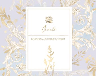 Victorian Ornate Frames png, Hand Drawn ornament borders, Gold branches, Watercolor Regency
