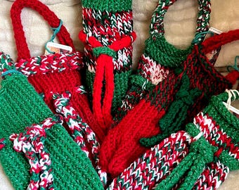 Borsa regalo per vino lavorata a maglia fatta a mano: portabottiglie per bevande natalizie
