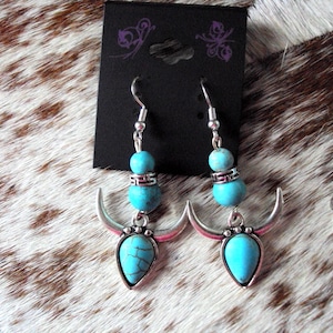 Turquoise Longhorn Earrings: Southwestern Cowgirl Jewelry