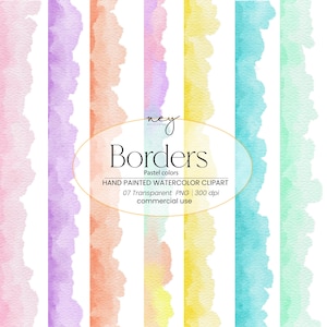 Borders colors pastel Watercolor clipart ,Digital Download, Hand Painted borders Png, Commercial Use, Nursery, Kids | Decorations.