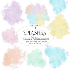Salpicaduras de colores pastel Acuarela clipart, Descarga digital, Splash Clipart PNG, Uso comercial, Descarga instantánea,
