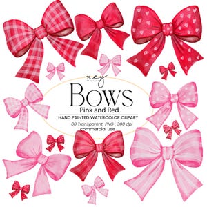 Pink and red  bows clipart, coquette ribbon, watercolor hand painted  PNG Bows, Soft Girl Era Aesthetic, Cute Pink and red  Bow.