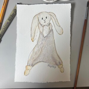 Watercolor Portrait Custom Lovey Painting Hand Painted Illustration Stuffed Animal Toy Artwork Personalized Keepsake Nursery Wall Art Bedroom Decoration Special Memory Preservation Children Room Display Beautiful Unique Design Custom Name