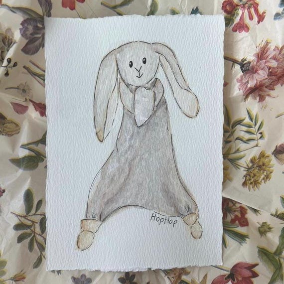 Personalized Custom Lovey Painting | Watercolor Portrait | Stuffed Animal Toy Illustration | Nursery Wall Art Decoration