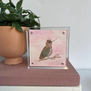 Hummingbird Watercolor Painting: Framed Cottagecore Bird Art