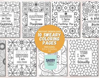 Adult Coloring Pages Bundle: Swear Words, Mandala, Motivational (PDF Pattern)