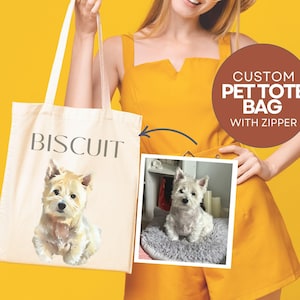 Custom Watercolor Pet Portrait Tote Bag Personalized Hand-Drawn Pet from Photo Unique Dog Personalized Gift Tote Bag Cat Painting Artwork