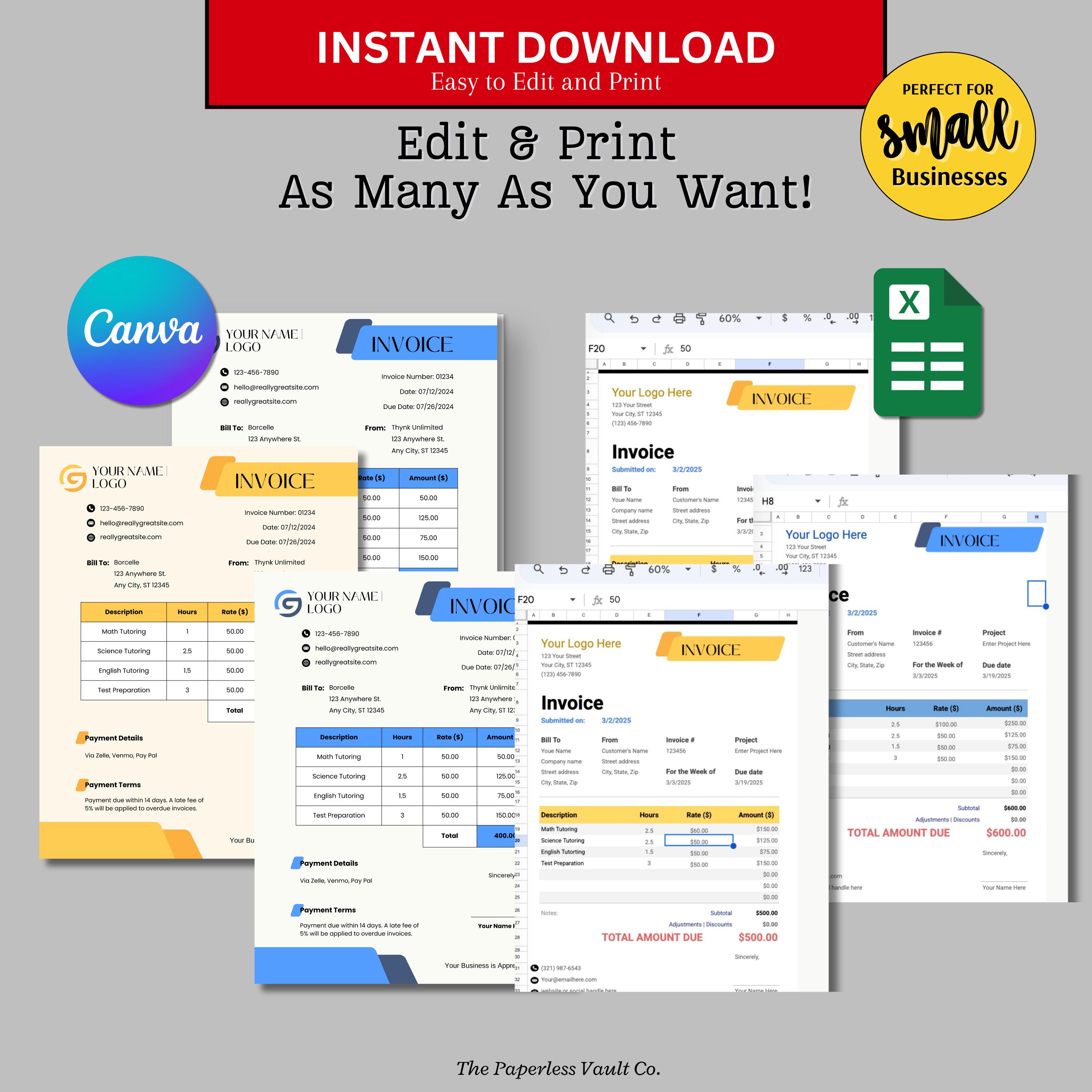Editable Tutor Invoice Template: Canva & Google Sheets (digital ...