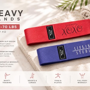 May include: Bring your own logo resitance bands light medium and heavy. Hip Resistance Band Resistance Band for Working Out Custom Logo Fitness Band Non Slip Fabric Hip & Glute Band Squat Booty and Leg Exercise yoga studio band Pilats cutsom bands, spa and medical office personalize bring your logo non slip resistance bands