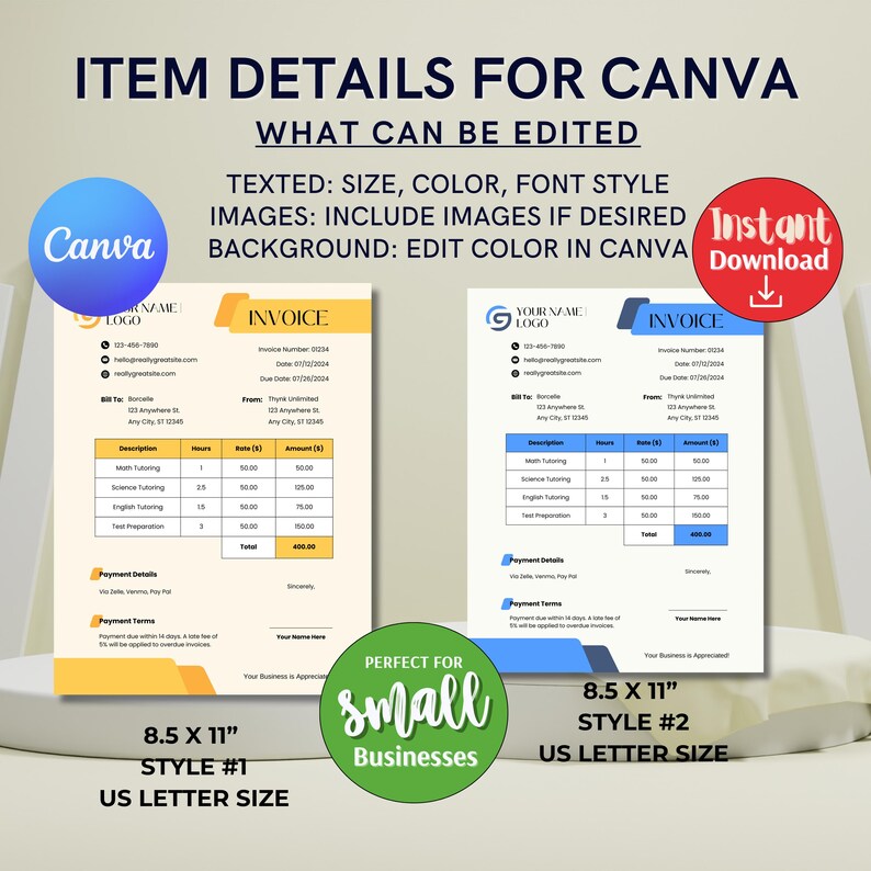 Editable Tutor Invoice Template: Canva & Google Sheets (digital ...