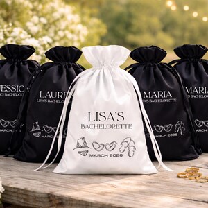 Personalized Logo Satin Gift Bag Birthday Party Favor Custom Bridesmaid Swag Bag Wedding Favour Guest Satin Drawstring Swag Bag Custom Logo