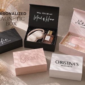 Personalized Empty Magnetic Black Box with Lid for Presents Bridesmaid and Groosman Proposal Gift Box Magnetic Closure