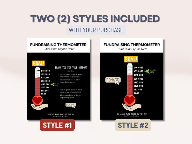 Editable Fundraising Goal Thermometer Template, Customizable Donation ...