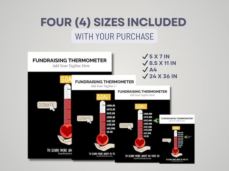 Editable Fundraising Goal Thermometer Template, Customizable Donation ...