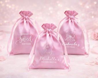 Personalized Satin Drawstring Bag Custom Guest Gift Bag Birthday Favor Bag Bridal Shower Thank you Party Favor Satin Guest Pouch Grad Gift