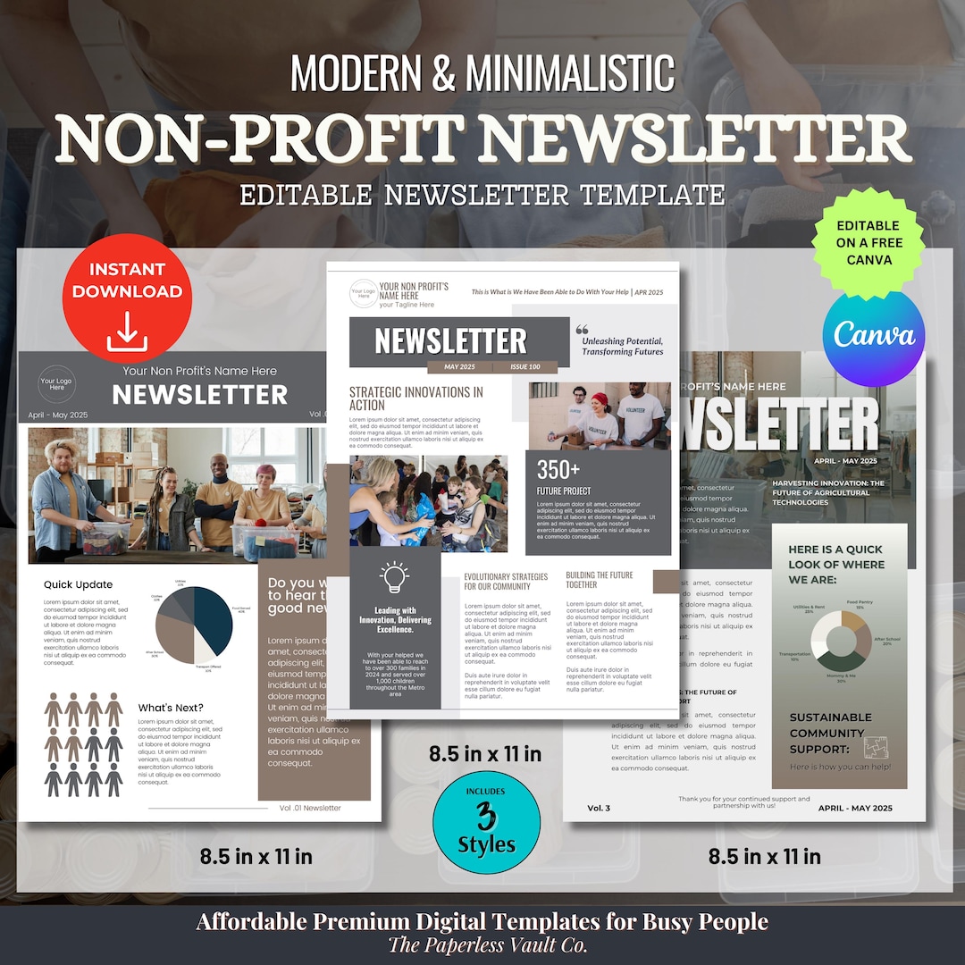 Editable Non-profit Newsletter Template: Modern 3-page Design (canva ...