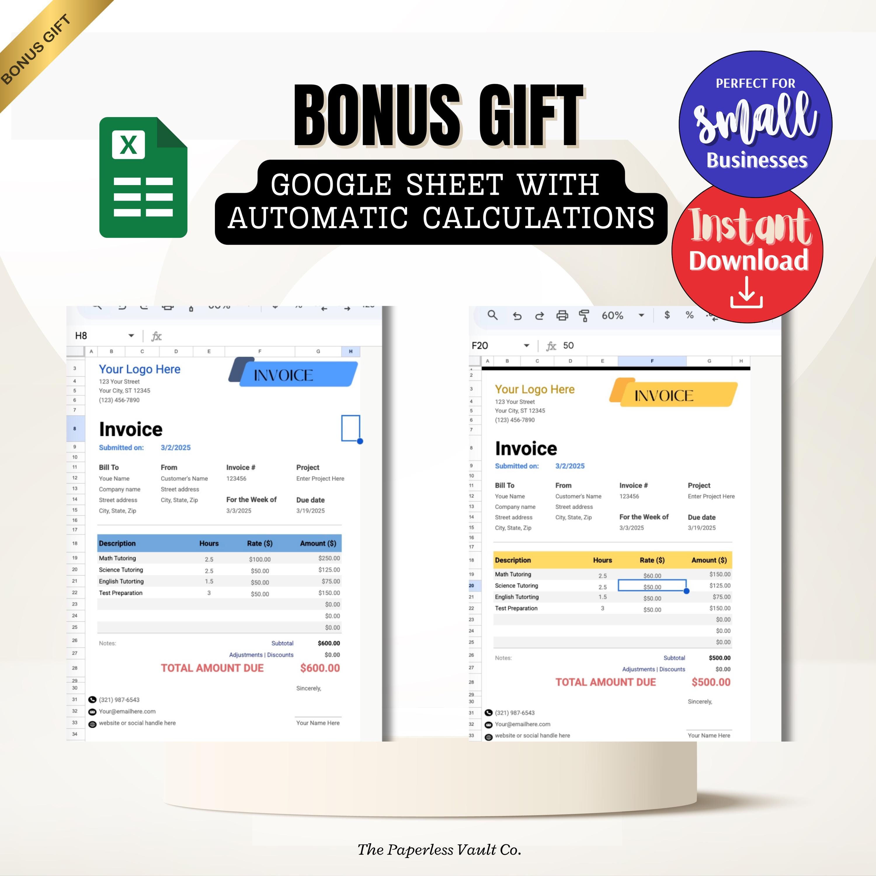 Editable Tutor Invoice Template: Canva & Google Sheets (digital ...