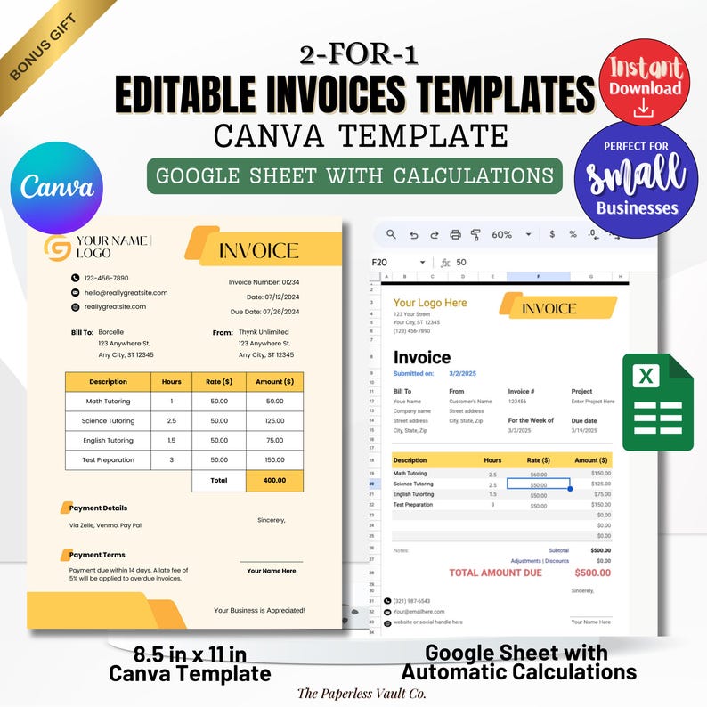Editable Tutor Invoice Template: Canva & Google Sheets (digital ...