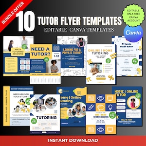 Editable Tutoring Flyer Bundle, Summer Tutor Flyer, Instant Download, Editable Canva Template, Elementary School Tutor Page, Teacher Flyer