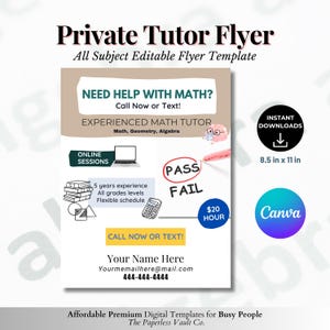 Tutoring Flyer Editable Template, Tutoring Business Tear Off Flyer,  DIY Tutoring Flyer, Summer Tutoring, Tutoring services Flyer Editable
